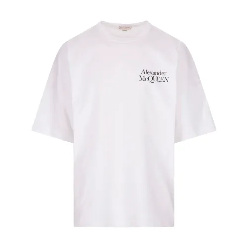 Alexander McQueen , White Logo Oversize T-shirt for Men ,White male, Sizes:
