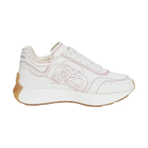Alexander McQueen , White Low-Top Sneakers with Red Perforated Detailing ,White female, Sizes: