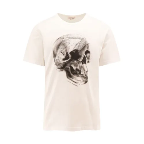 Alexander McQueen , White Ribbed T-Shirt with Logo Print ,White male, Sizes: