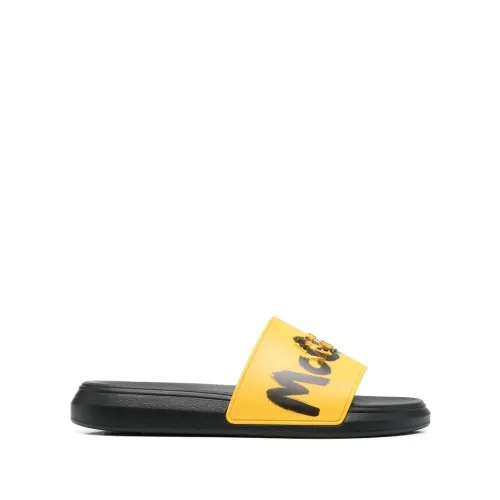 Alexander McQueen , Yellow Sandals with Bold Graffiti Pattern ,Yellow male, Sizes: