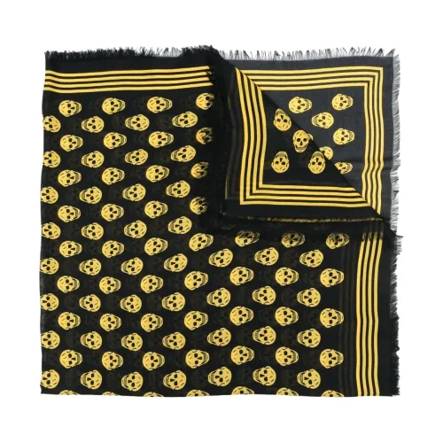 Alexander McQueen , Yellow Skull Print Wool Scarf ,Yellow male, Sizes: ONE