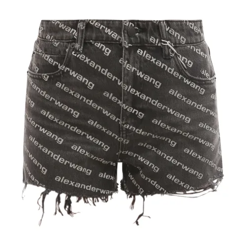 Alexander Wang , Black Cotton Logo Print Shorts ,Black female, Sizes: