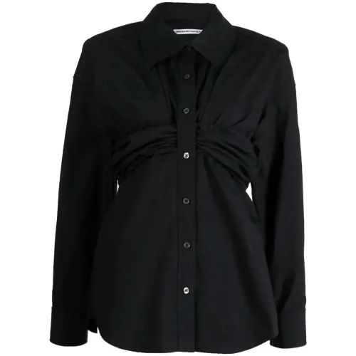 Alexander Wang , Black Cotton Ruched Shirt ,Black female, Sizes: