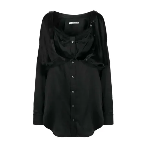 Alexander Wang , Black Layered Silk Minidress with Lace Trim ,Black female, Sizes: