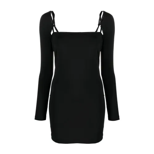 Alexander Wang , Black Square Neck Dress with Long Sleeves ,Black female, Sizes: