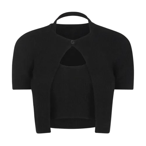 Alexander Wang , Black Sweaters with Hybrid Halter Cardigan Pullover ,Black female, Sizes: