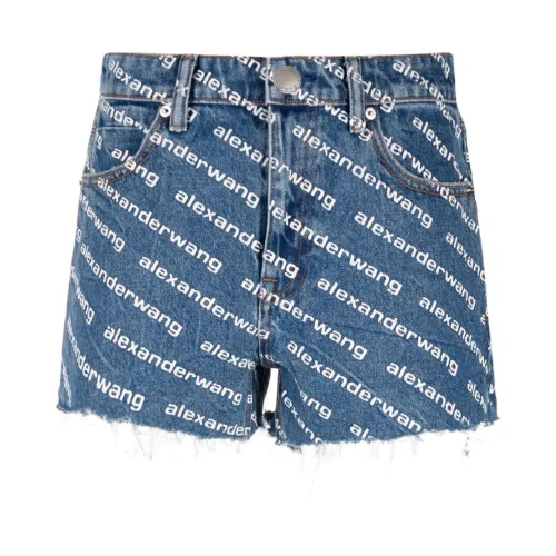 Alexander Wang , Blue Logo Print High Waist Shorts ,Blue female, Sizes: