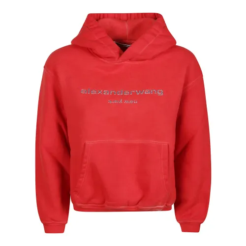 Alexander Wang , Fiery Red Glitter Puff Logo Sweatshirt ,Red female, Sizes: