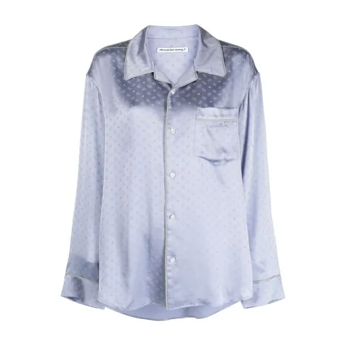 Alexander Wang , Logo-Embroidered Silk Jacquard Shirt ,Blue female, Sizes: