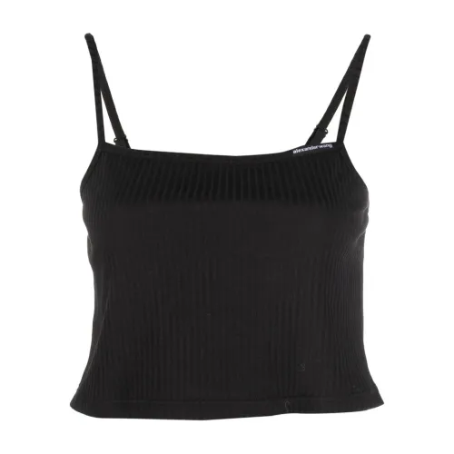 Alexander Wang , Ribbed-Knit Cotton Tank Top ,Black female, Sizes: