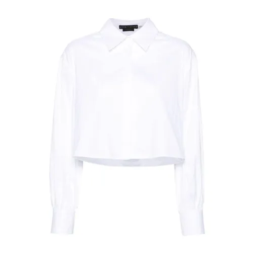 Alice + Olivia , White Stretch-Cotton Shirt with Straight-Point Collar ,White female, Sizes: