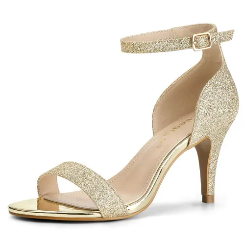 Allegra K Women's Glitter Strap Stiletto Heel Sandals