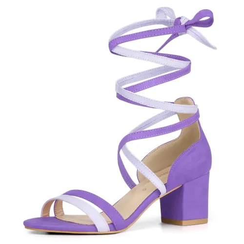 Allegra K Women's Open Toe Color Block Heel Lace Up Sandals