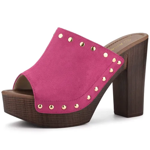 Allegra K Women's Open Toe Platform Block Heel Slides