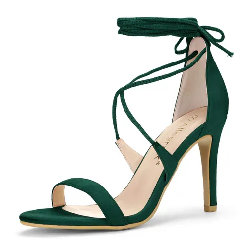 Allegra K Women's Stiletto Heel Lace-up Sandals Green 8