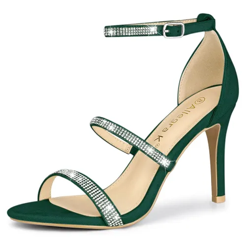 Allegra K Women's Strappy Rhinestone Heel Sandals Green 5