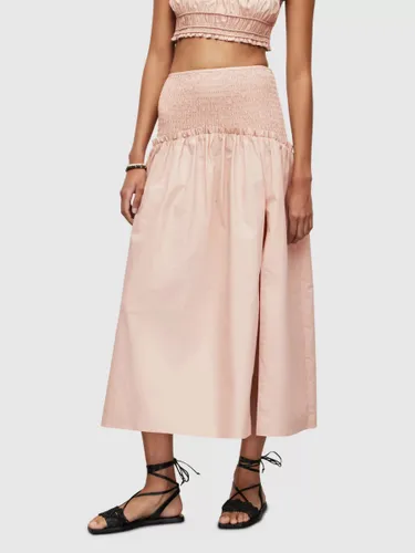AllSaints Alex Shirred Organic Cotton Skirt, Soft Pink - Soft Pink - Female