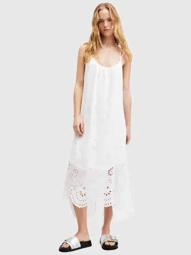 AllSaints Areena Embroidered Midi Dress, Optic White - Optic White - Female