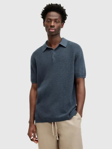 AllSaints Aspen Short Sleeve Polo Shirt, Blue - Blue - Male