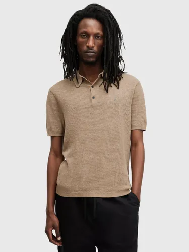 AllSaints Aubrey Organic Cotton Knit Polo Shirt - Fawn Brown - Male