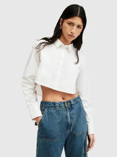 AllSaints Averie Cropped Organic Cotton Shirt, White - White - Female