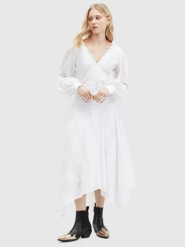 AllSaints Aviana Broderie Organic Cotton Midi Dress, Off White - Off White - Female