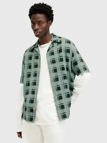 AllSaints Big Sur Organic Cotton Blend Check Short Sleeve Shirt - Shamrock Green - Male