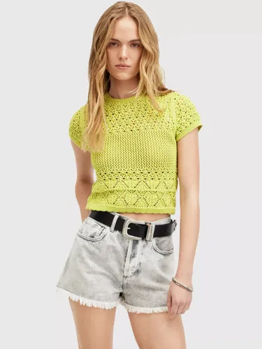 AllSaints Briar Short Sleeve Crochet Knit Top - Zest Lime Green - Female