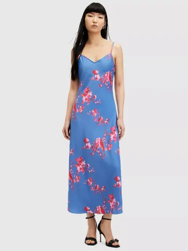 AllSaints Bryony Iona Floral Midi Dress, Neon Pink/Blue - Neon Pink/Blue - Female