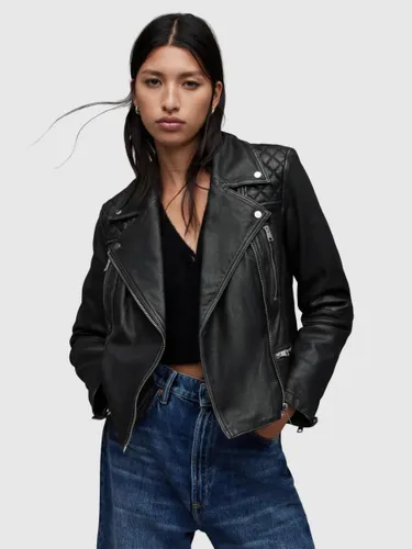 AllSaints Cargo Leather Biker Jacket, Black - Black - Female
