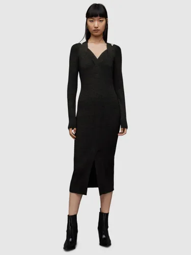 AllSaints Chara Sparkle Jersey Midi Dress, Black - Black - Female