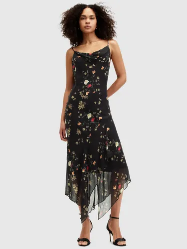 AllSaints Charlotte Kora Floral Print Midi Slip Dress, Black - Black - Female