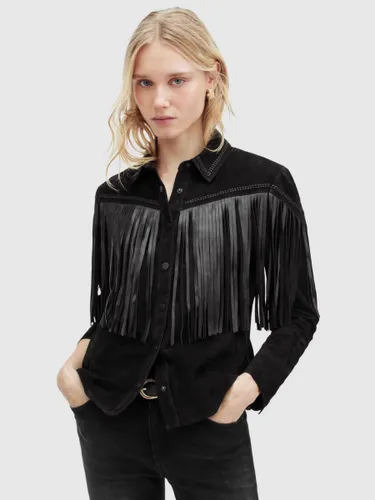 AllSaints Cleo Leather Fringe Western Jacket, Black - Black - Female
