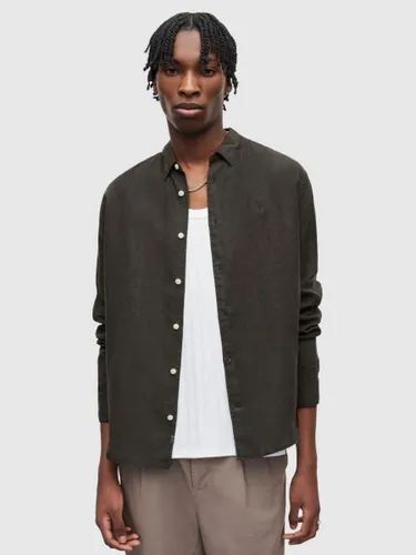 AllSaints Cypress Linen Long Sleeve Shirt - Washed Black - Male
