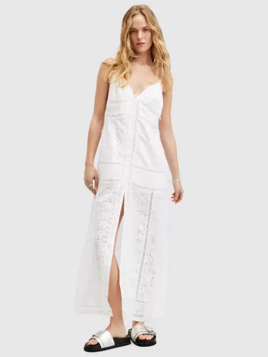 AllSaints Dahlia Embroidered Organic Cotton Blend Maxi Dress, Off White - Off White - Female