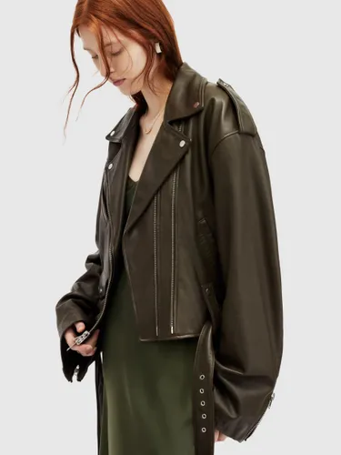 AllSaints Dayle Oversized Leather Biker Jacket - Army Green - Female