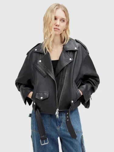 AllSaints Dayle Oversized Leather Biker Jacket - Black - Female