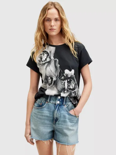 AllSaints Eulo Anna Orchid Print T-Shirt, Black/White - Black/White - Female