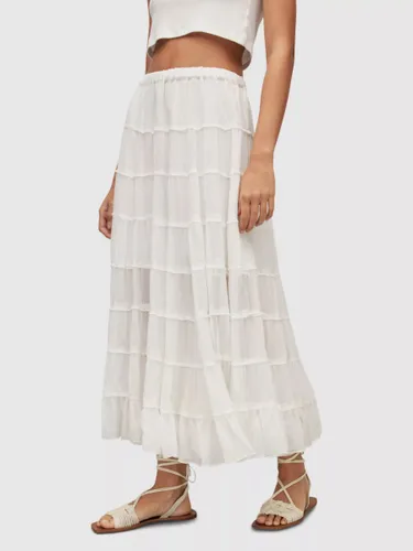 AllSaints Eva Tiered Midi Skirt, Chalk White - Chalk White - Female
