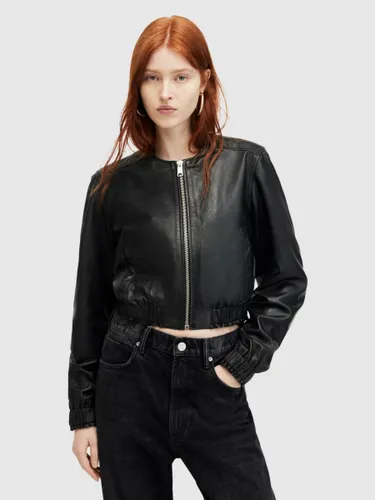 AllSaints Everly Leather Bomber Jacket, Black - Black - Female