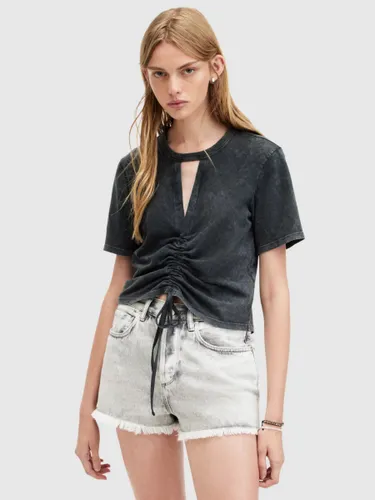 AllSaints Gigi Centre Drawcord T-Shirt - Acid Washed Black - Female