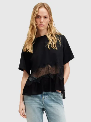 AllSaints Gracie Lace Panel Oversized T-Shirt, Black - Black - Female