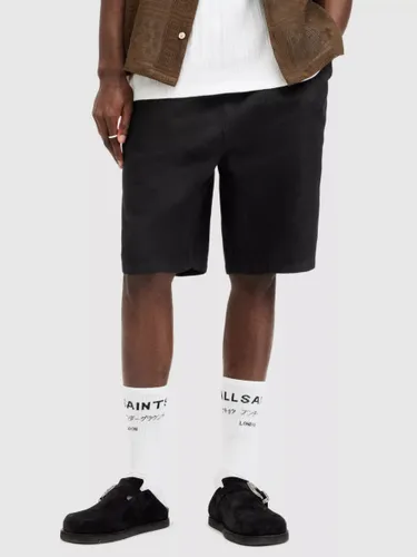 AllSaints Hanbury Linen Blend Straight Shorts, Jet Black - Jet Black - Male