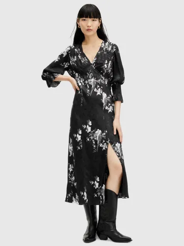 AllSaints Hannah Iona Jacquard Floral Midi Dress, Black/Multi - Black/Multi - Female