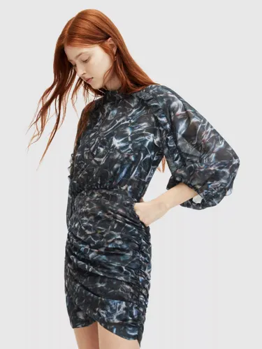 AllSaints Harlee Caladesi Print Ruffle Mini Dress, Petrol Blue - Petrol Blue - Female