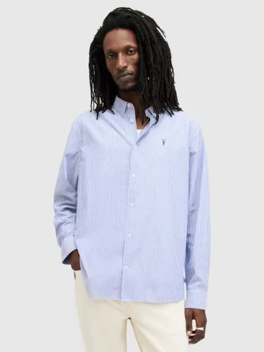AllSaints Hillview Long Sleeve Shirt, Blue - Daisy Wht/Sur Blue - Male