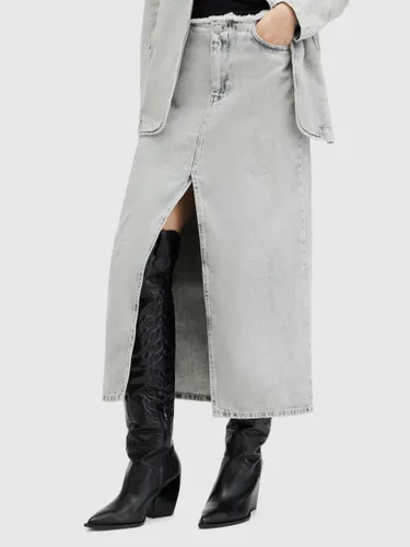AllSaints Honour Split Front Denim Midi Skirt, Snow Grey - Snow Grey - Female