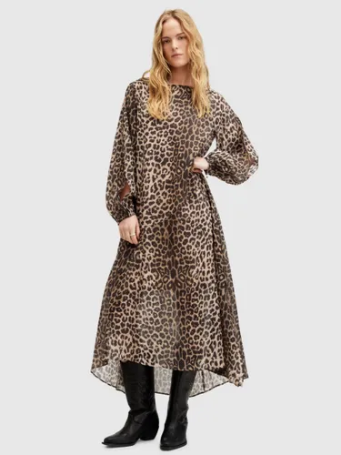 AllSaints Jane Leppo Leopard Print Midi Dress, Brown/Multi - Brown/Multi - Female