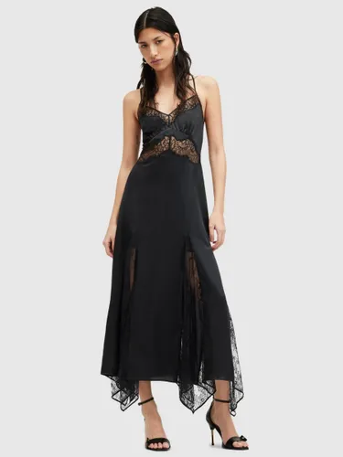 AllSaints Jasmine Silk Blend Midi Dress, Black - Black - Female