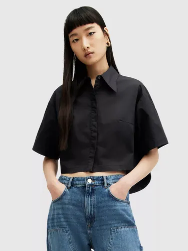AllSaints Joanna Organic Cotton Cropped Shirt, Black - Black - Female